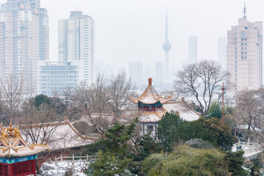 航拍徐州户部山戏马台雪景