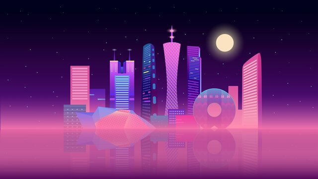 廣州城市建筑漸變矢量插畫