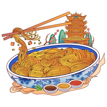 热干面国潮矢量插画元素