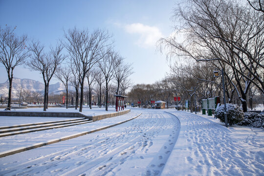 广场道路雪景