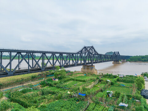 山东济南泺口黄河铁路桥航拍