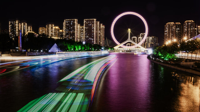 天津海河天津眼夜景