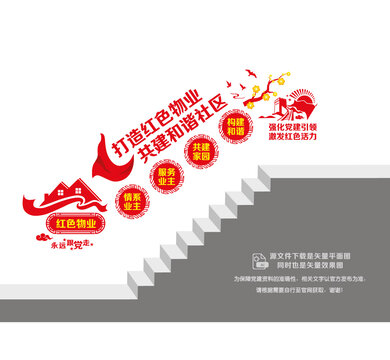 紅色物業階梯文化墻