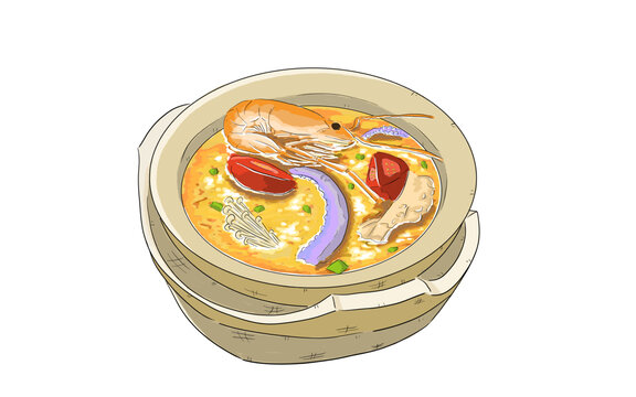 泰式冬陰功湯美食插畫