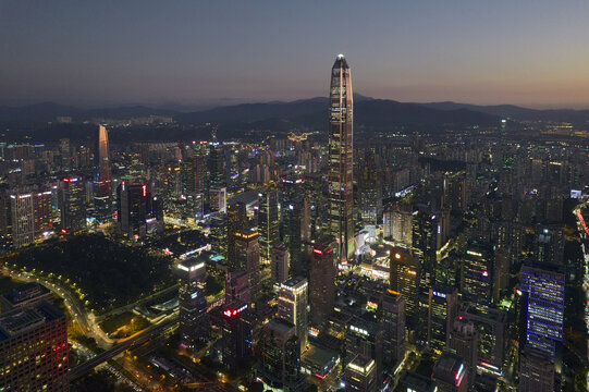 深圳福田中心区航拍城市风光夜景