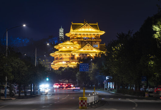 柳州窖埠古镇龙城阁夜景