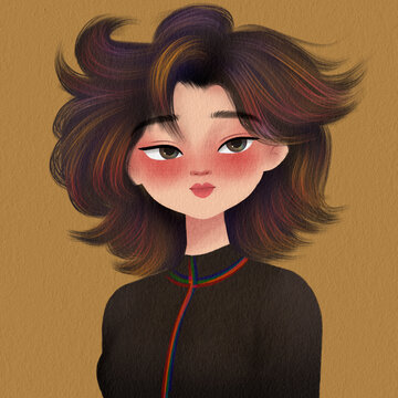 手繪插畫女孩凌亂發(fā)型