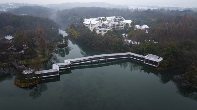 杭州市西湖浴鹄湾冬季雪景