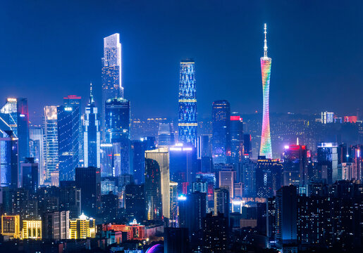 广州城市摩天大楼建筑夜景