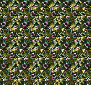 热带花卉植物四方连续图