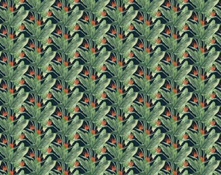 热带绿叶红花四方连续图
