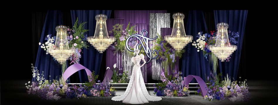 小众布幔黑紫婚礼效果图