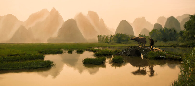 桂林山水巨幅山水油画