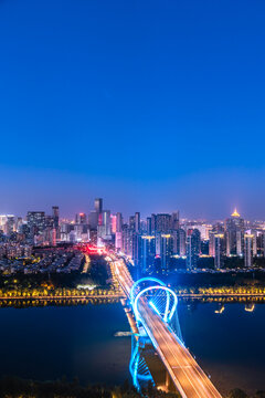 航拍中国辽宁沈阳浑河三好桥夜景