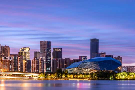 中国辽宁沈阳五里河城市地标夜景