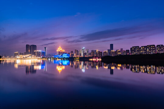 中国辽宁沈阳五里河城市地标夜景