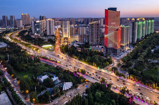 航拍中国沈阳浑南新区城市夜景