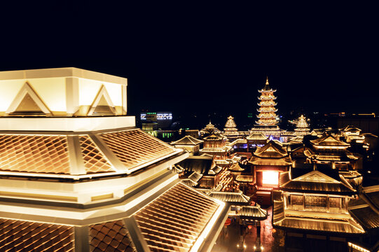 航拍嘉峪关丝路神画夜景