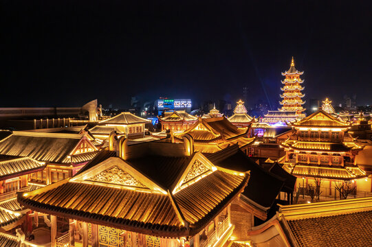 航拍嘉峪关丝路神画夜景