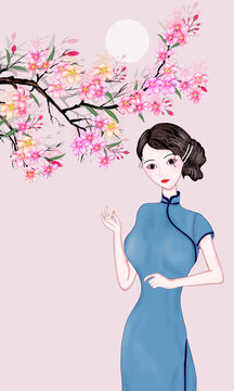 古裝美女花鳥