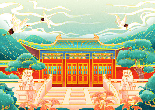 殿古風(fēng)建筑插畫(huà)