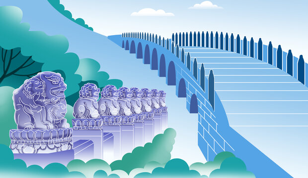 扁平大桥插画设计