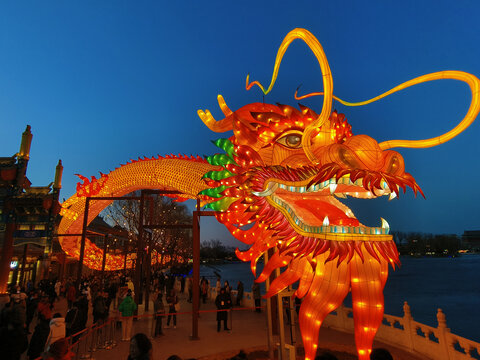 北京什刹海荷花市场巨型龙灯