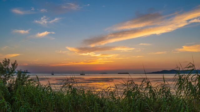 苏州太湖日落晚霞夕阳火烧云