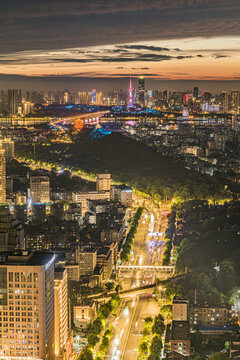 大气武汉天际线地标夕阳晚霞夜景