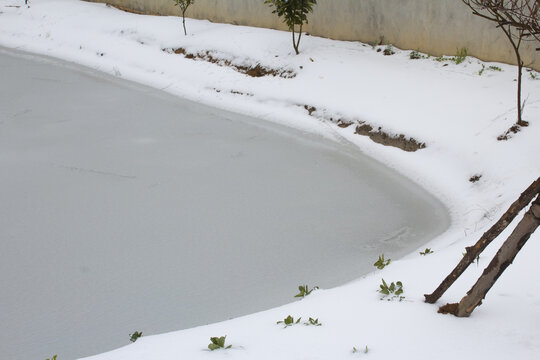 池塘积雪