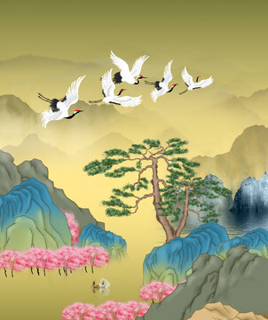 國潮山水插畫