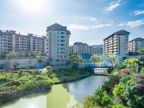 高端住宅小区园林景观航拍