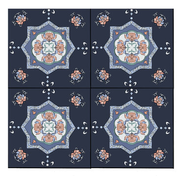 藍(lán)粉色四方紋樣荷花紋樣