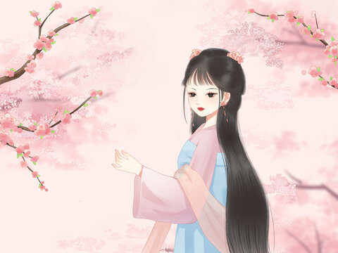 古風桃花漢服女孩古裝美人