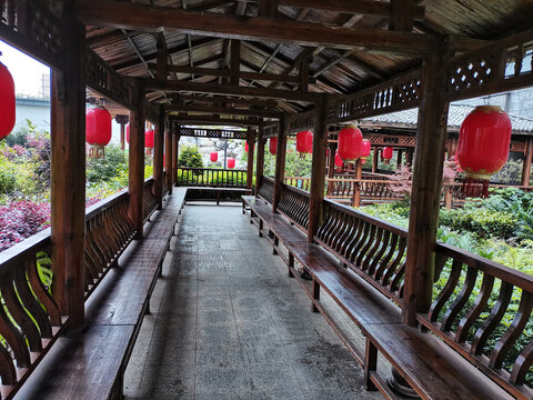 中国风古典园林走廊