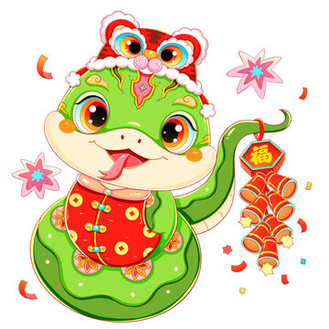 國(guó)潮卡通春節(jié)新年蛇年鞭炮青蛇