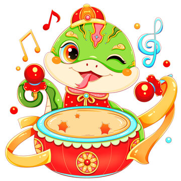 國(guó)潮卡通春節(jié)新年蛇年打鼓青蛇