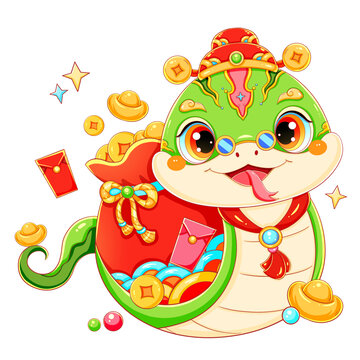 國潮卡通春節(jié)新年蛇年福袋青蛇