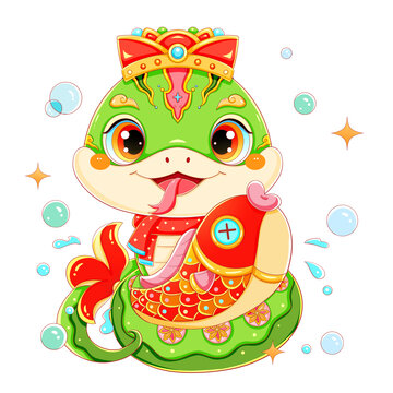 國潮卡通春節(jié)新年蛇年錦鯉青蛇