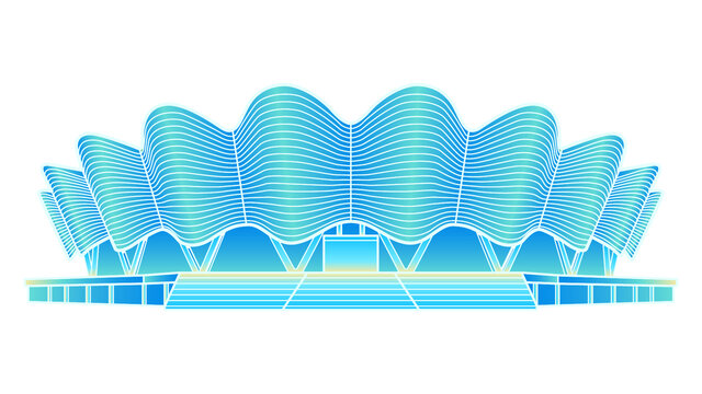 西安奥体中心蓝色矢量插画元素