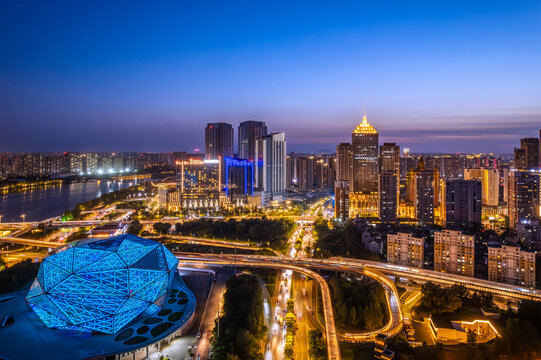 中国辽宁沈阳歌剧院城市建筑夜景