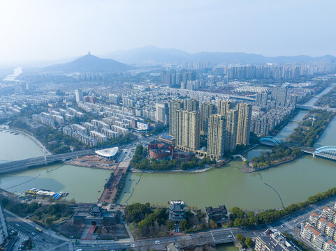 航拍湖州城市建筑