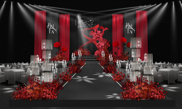 红黑色秀场水晶婚礼效果图