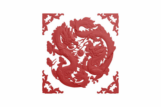 二龍花紋圖案雕刻