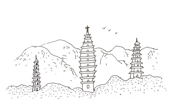 崇圣寺三塔線稿
