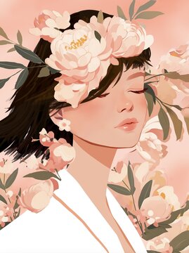花朵女孩38女王節(jié)手繪扁平插畫