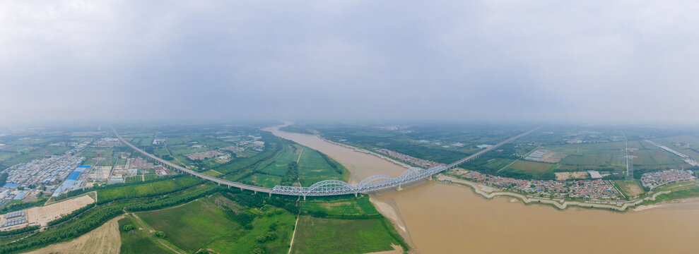 山东济南京沪高铁黄河铁路桥航拍