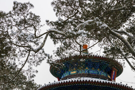 景山公园的雪景阁赏亭