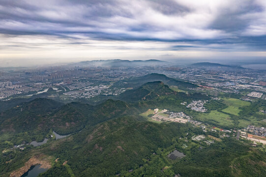 航拍雨雾苏州水墨山水