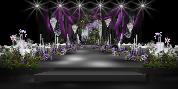 小众紫色布幔婚礼效果图